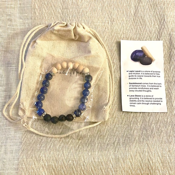 Sandalwood, Lava Stone, Lapis Lazuli Energy Bracelet - Picture 1 of 4